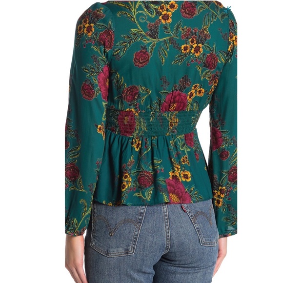 Angie Teal Floral Tie Front Top - Picture 3 of 10